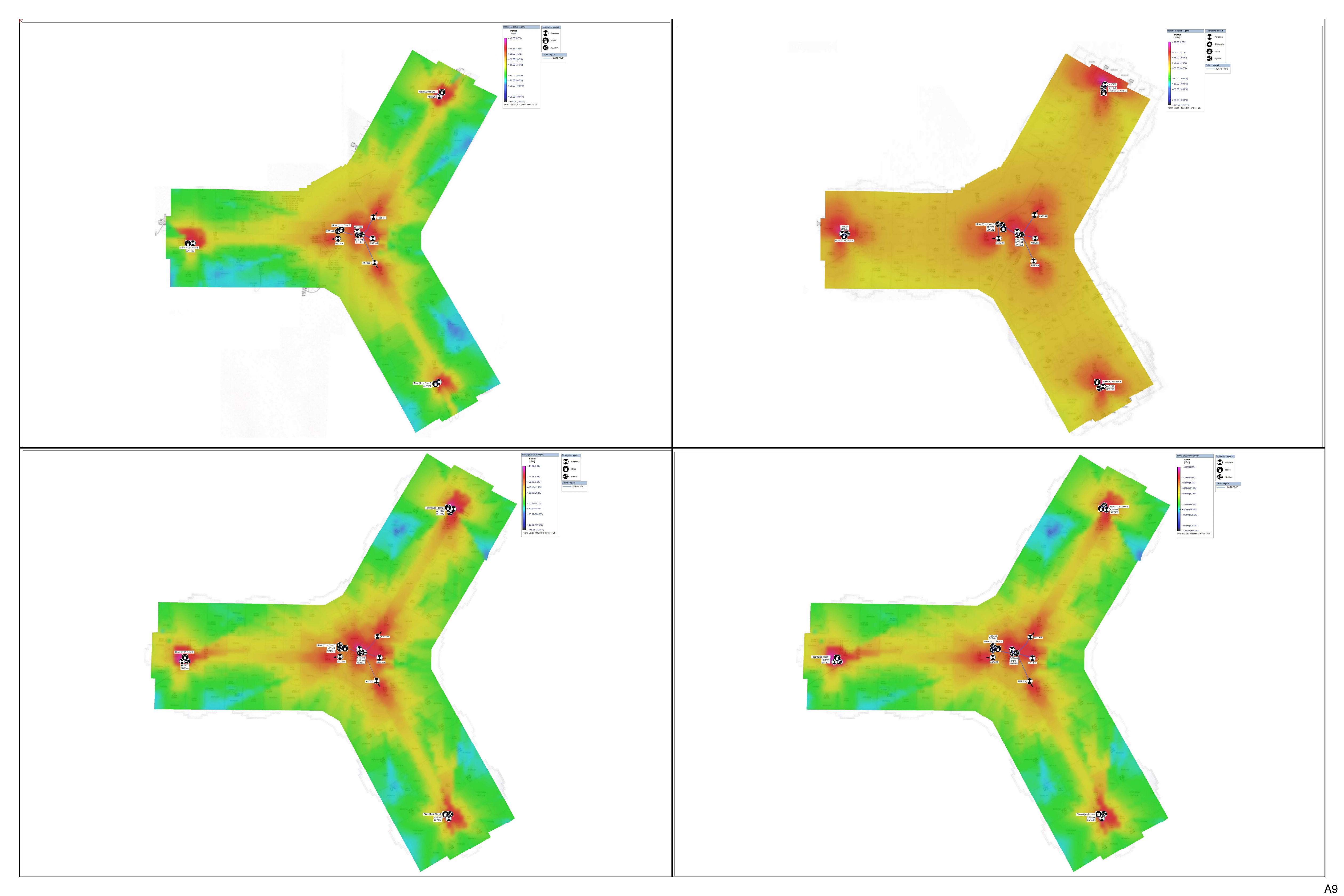 RF coverage heat map showing in-building coverage distribution